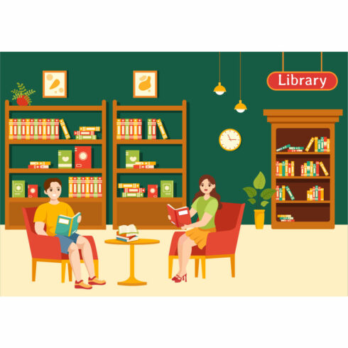 12 Library Vector Illustration cover image.