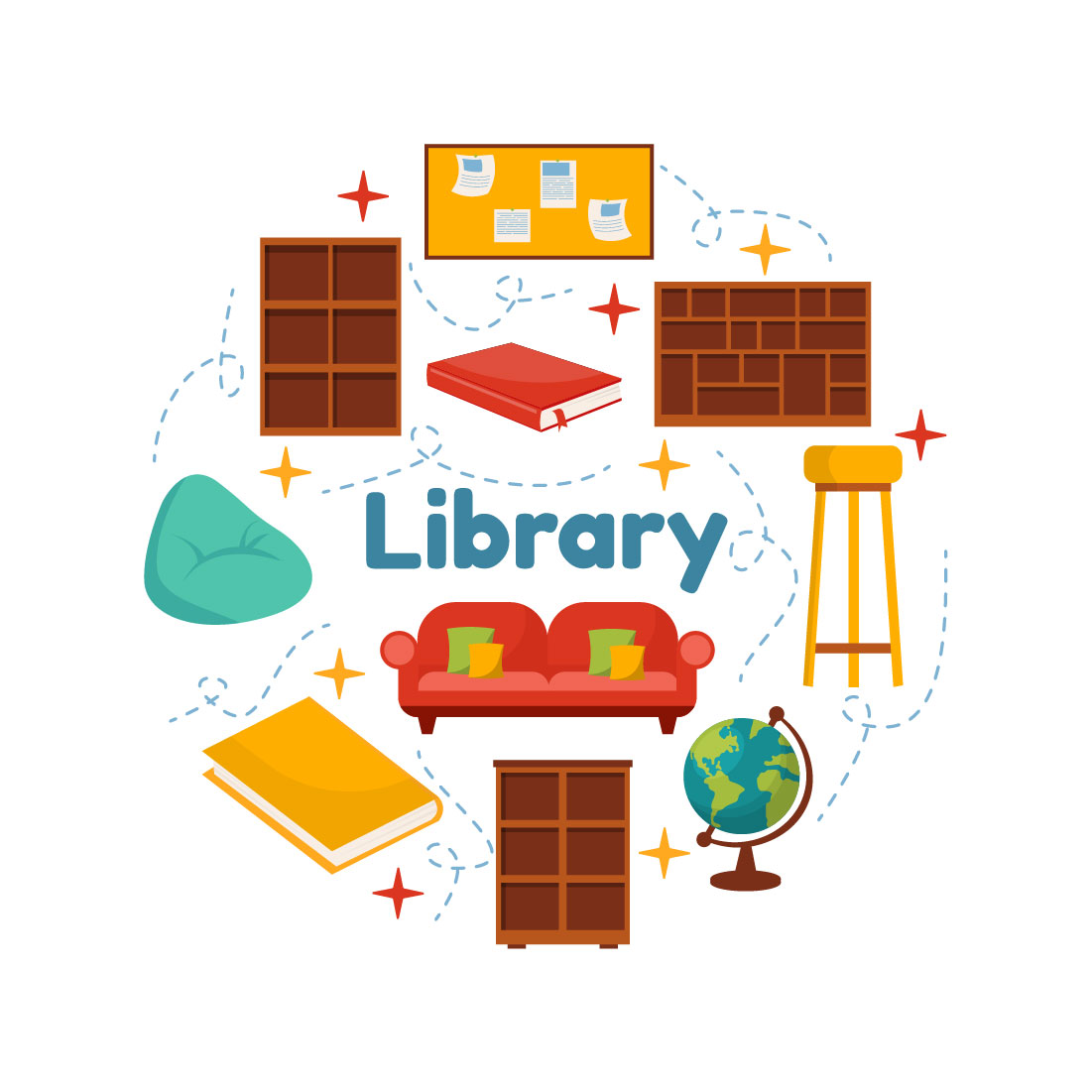 12 Library Vector Illustration preview image.