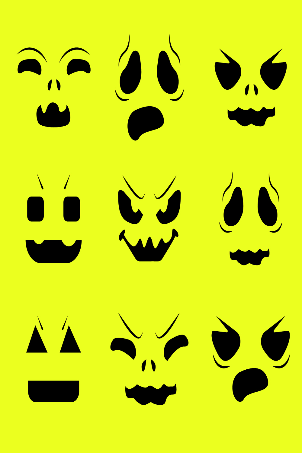 Halloween face icon set Spooky pumpkin faces silhouette ghost pinterest preview image.