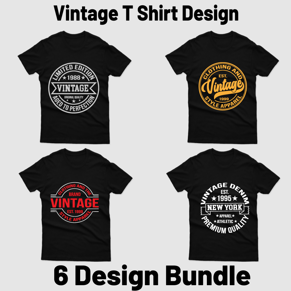 Vintage T Shirt Design Bundle cover image.