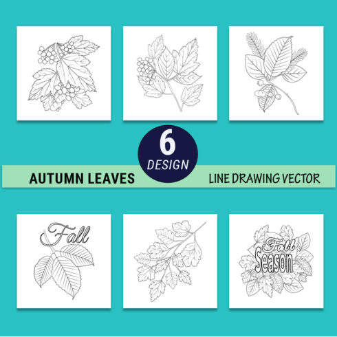 Set of autumn leaves set for coloring page vector, a branch of ripe rowan vector illustration, harvest leaf coloring pages cover image.