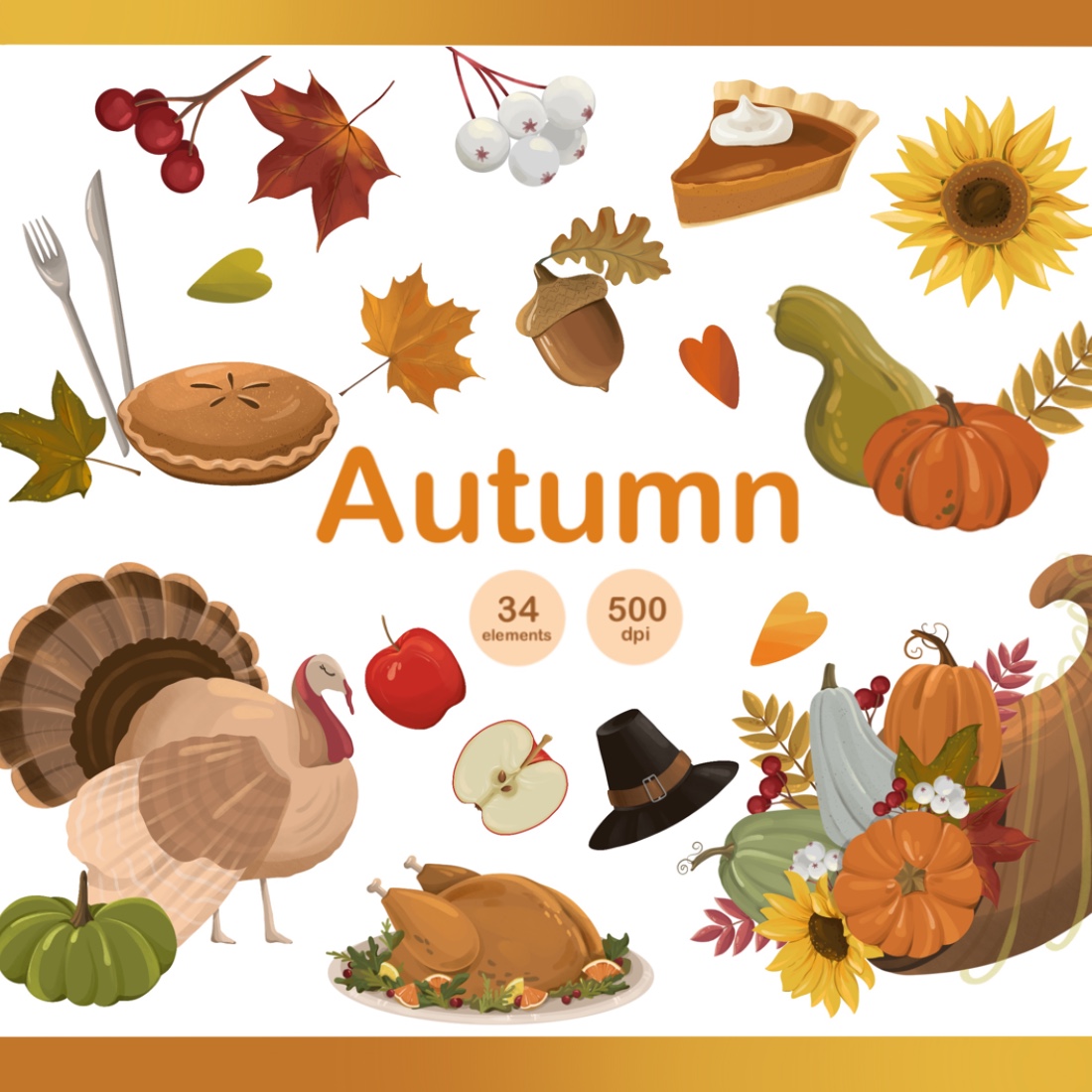 Autumn Pumpkin, Thanksging Clipart cover image.