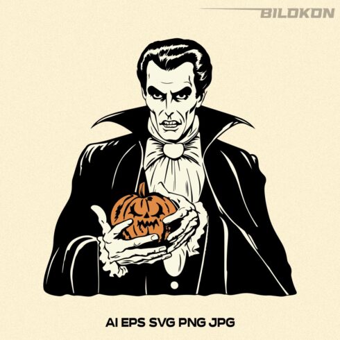 Dracula hold pumpkin, Halloween SVG, Halloween Design cover image.
