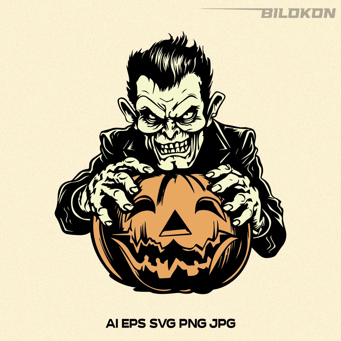 Halloween Monsters hold pumpkin, Halloween SVG, Design SVG preview image.