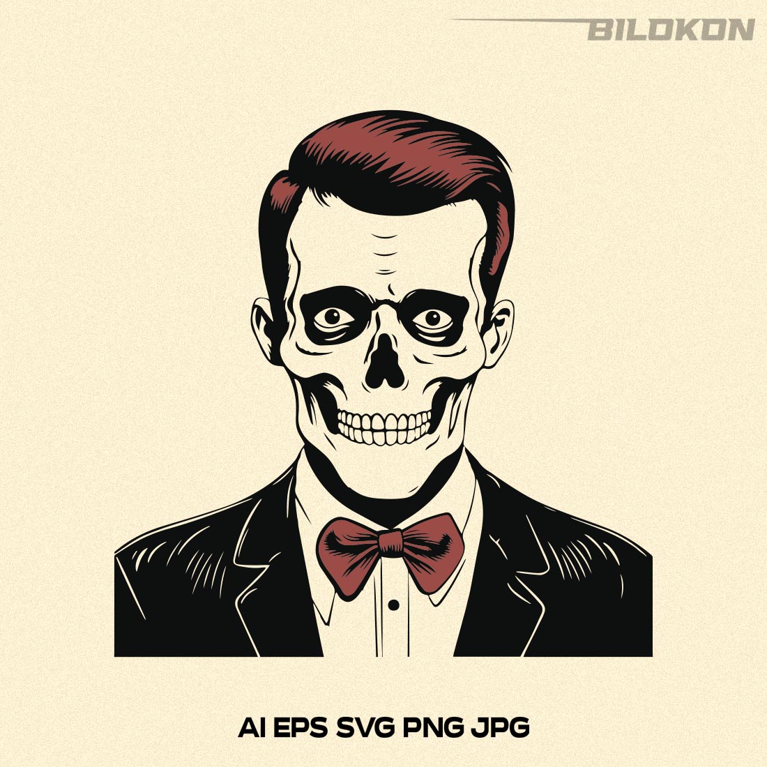 Halloween Skull In Suit, Halloween SVG, Skull Vector SVG cover image.