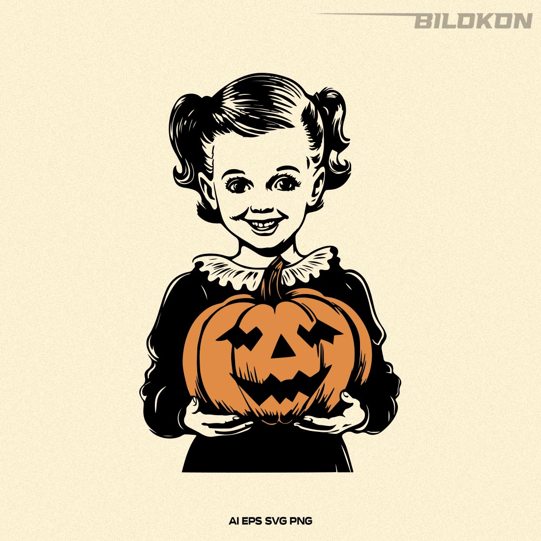 Little girl hold pumpkin, Halloween Pumpkin, Halloween SVG cover image.