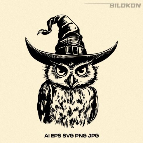 Halloween Owl in a witch hat, Vector, SVG cover image.