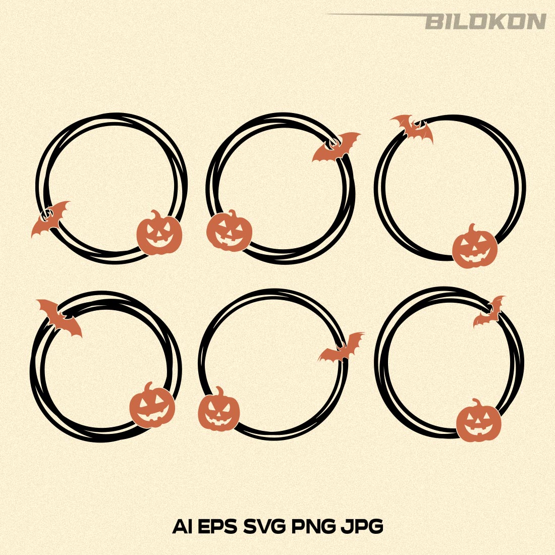 Halloween Double Circle Frame set, Halloween SVG preview image.