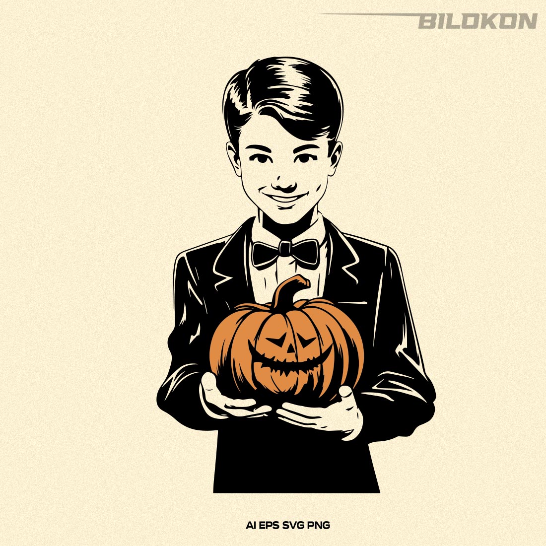 Boy hold pumpkin, Halloween SVG, Halloween Boy Design cover image.