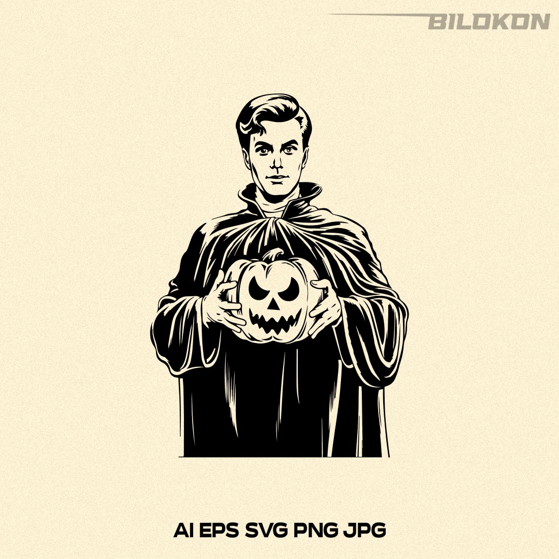 Ghost man hold pumpkin , Halloween SVG, Vector File preview image.