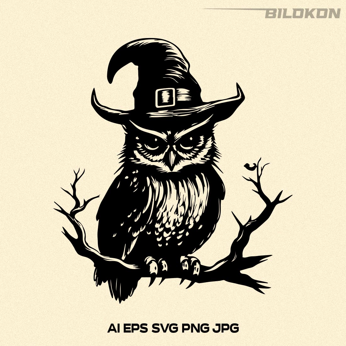 Halloween Owl in a witch hat, Vector, SVG preview image.