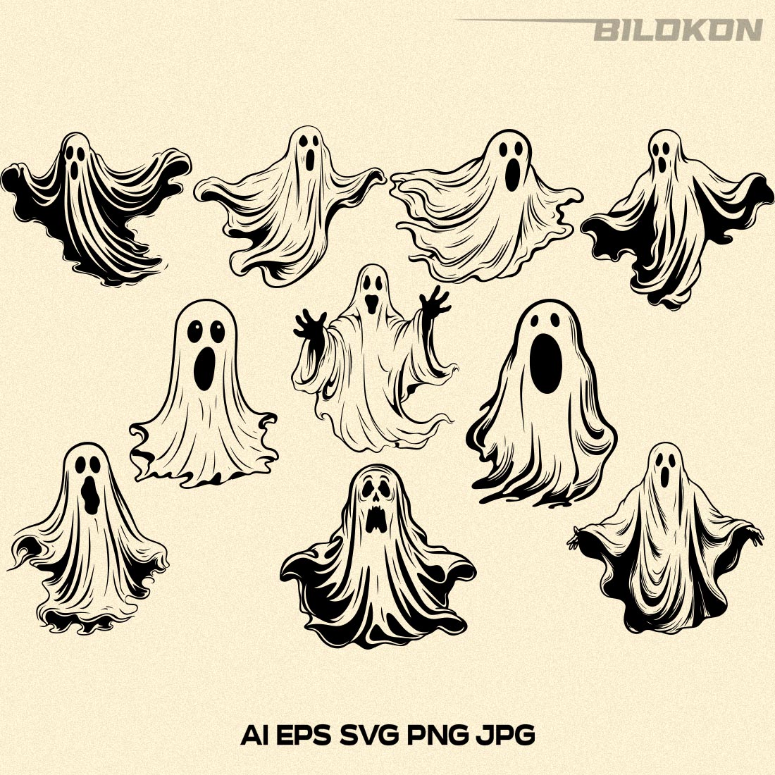 Ghost Set, Halloween Ghost SVG, Halloween Ghost Design preview image.