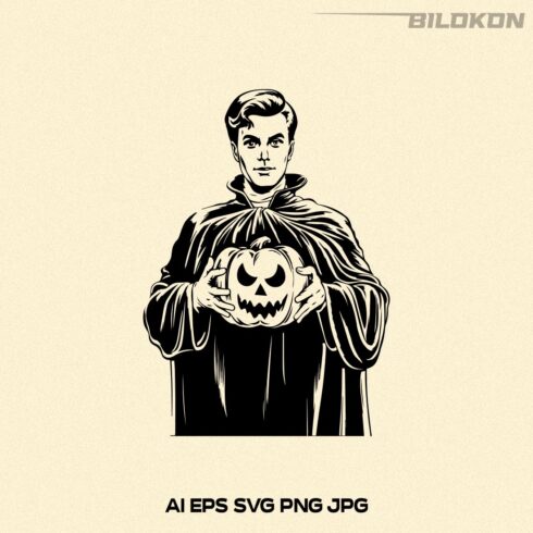 Ghost man hold pumpkin , Halloween SVG, Vector File cover image.