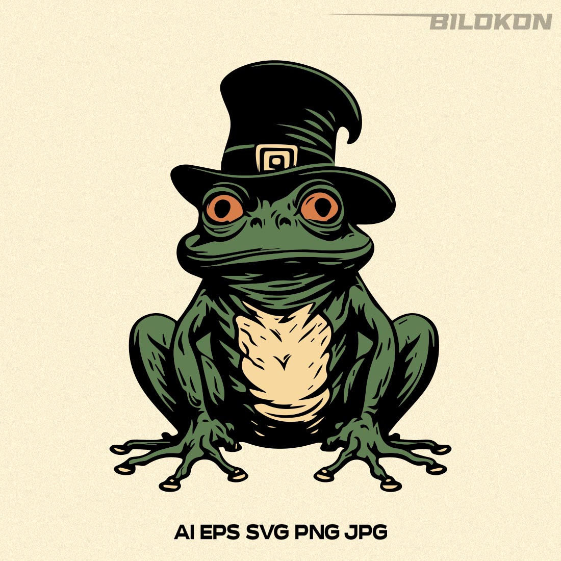 Halloween Frog in a witch hat, Frog in hat Vector, SVG preview image.
