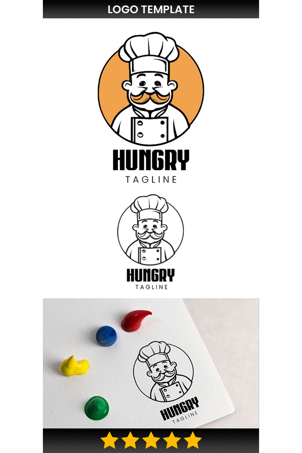The restaurant and flat chef logo pinterest preview image.