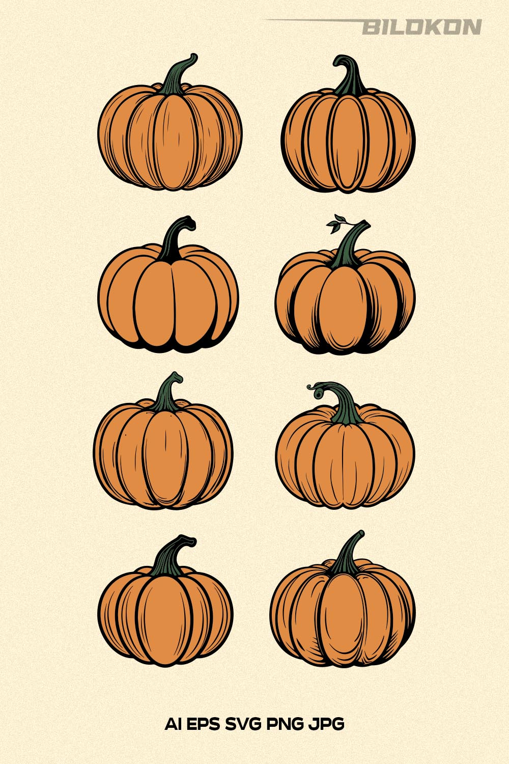 Autumn pumpkin set, Fall pumpkin, Vector, SVG pinterest preview image.