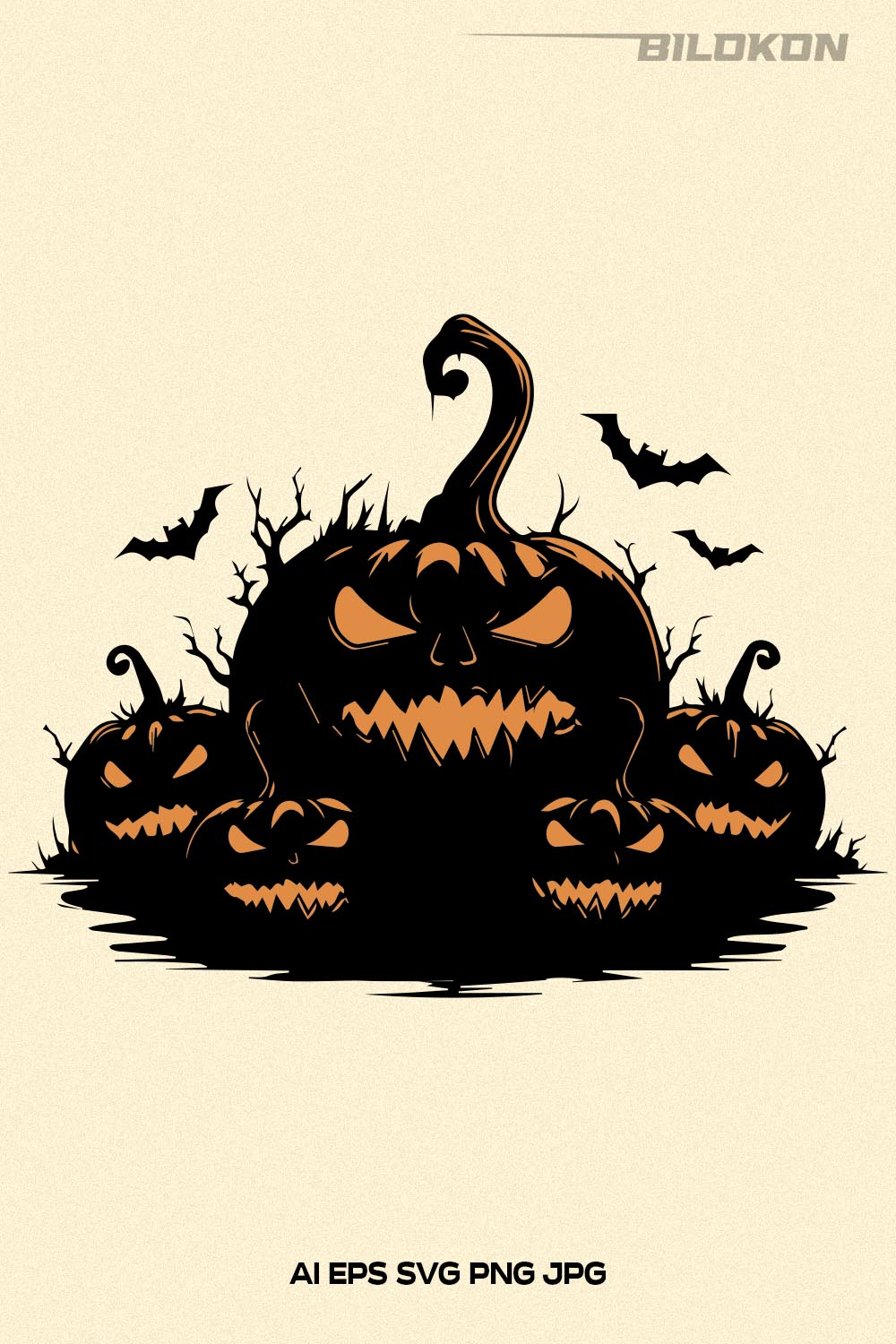 Scary halloween pumpkin, Halloween pumpkins, Vector SVG pinterest preview image.