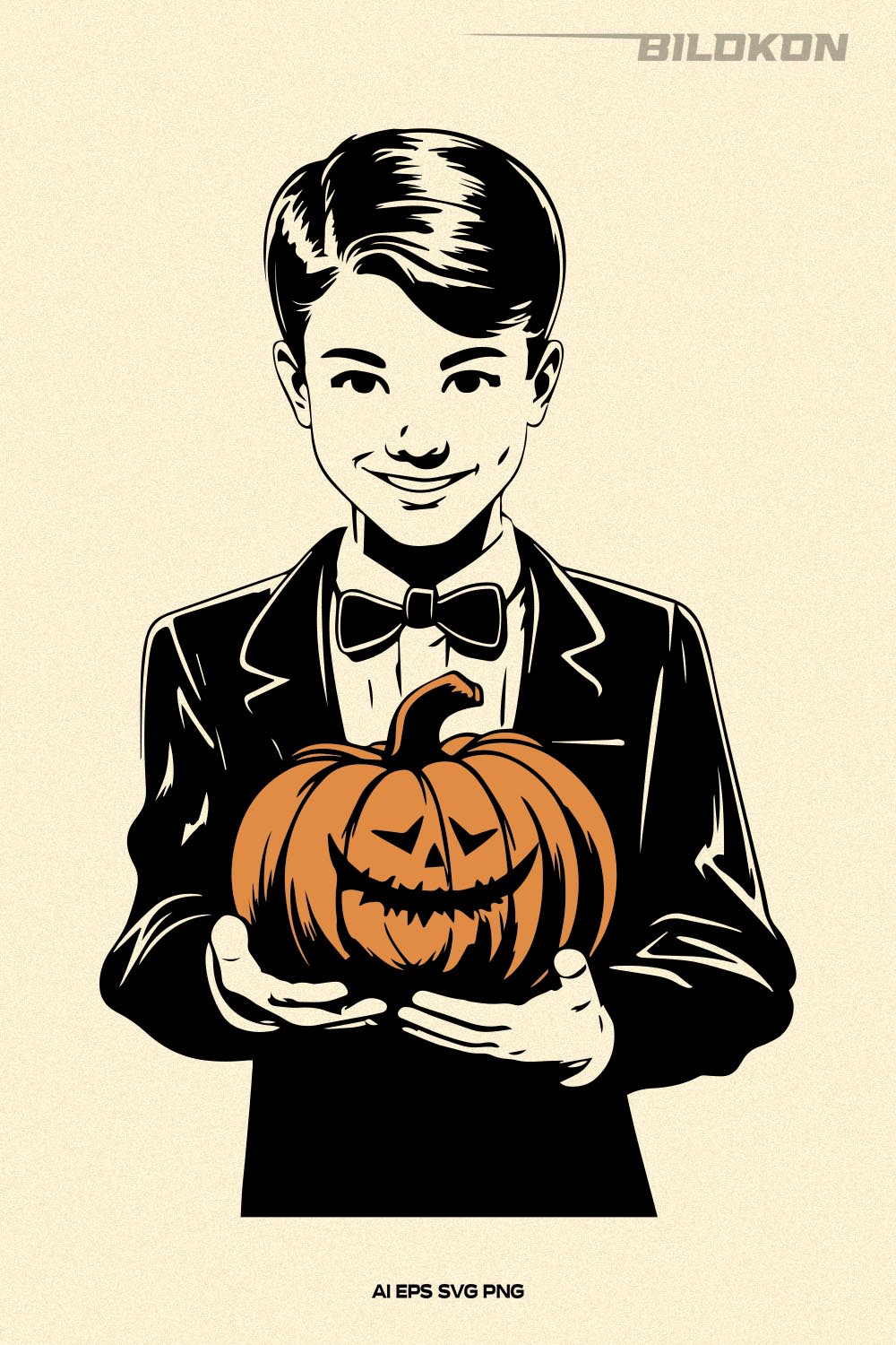 Boy hold pumpkin, Halloween SVG, Halloween Boy Design pinterest preview image.