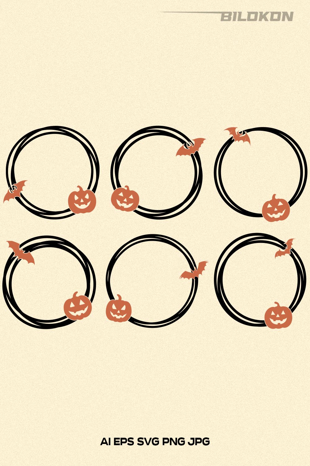 Halloween Double Circle Frame set, Halloween SVG pinterest preview image.