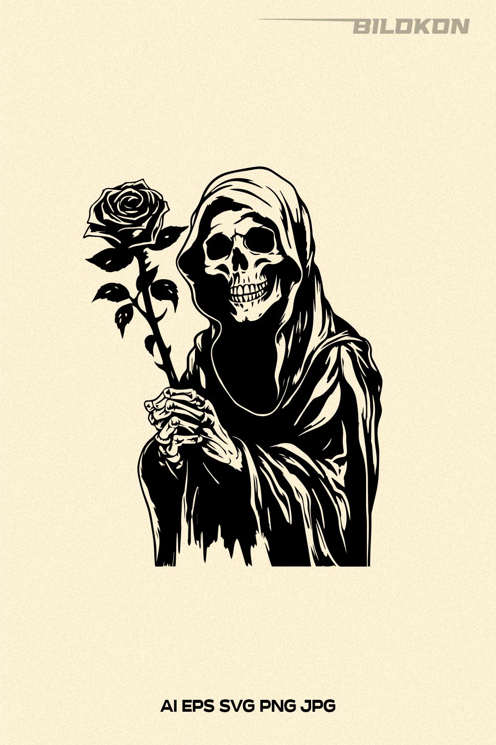 Death hold rose, Death SVG, Death with scythe, Halloween SVG pinterest preview image.