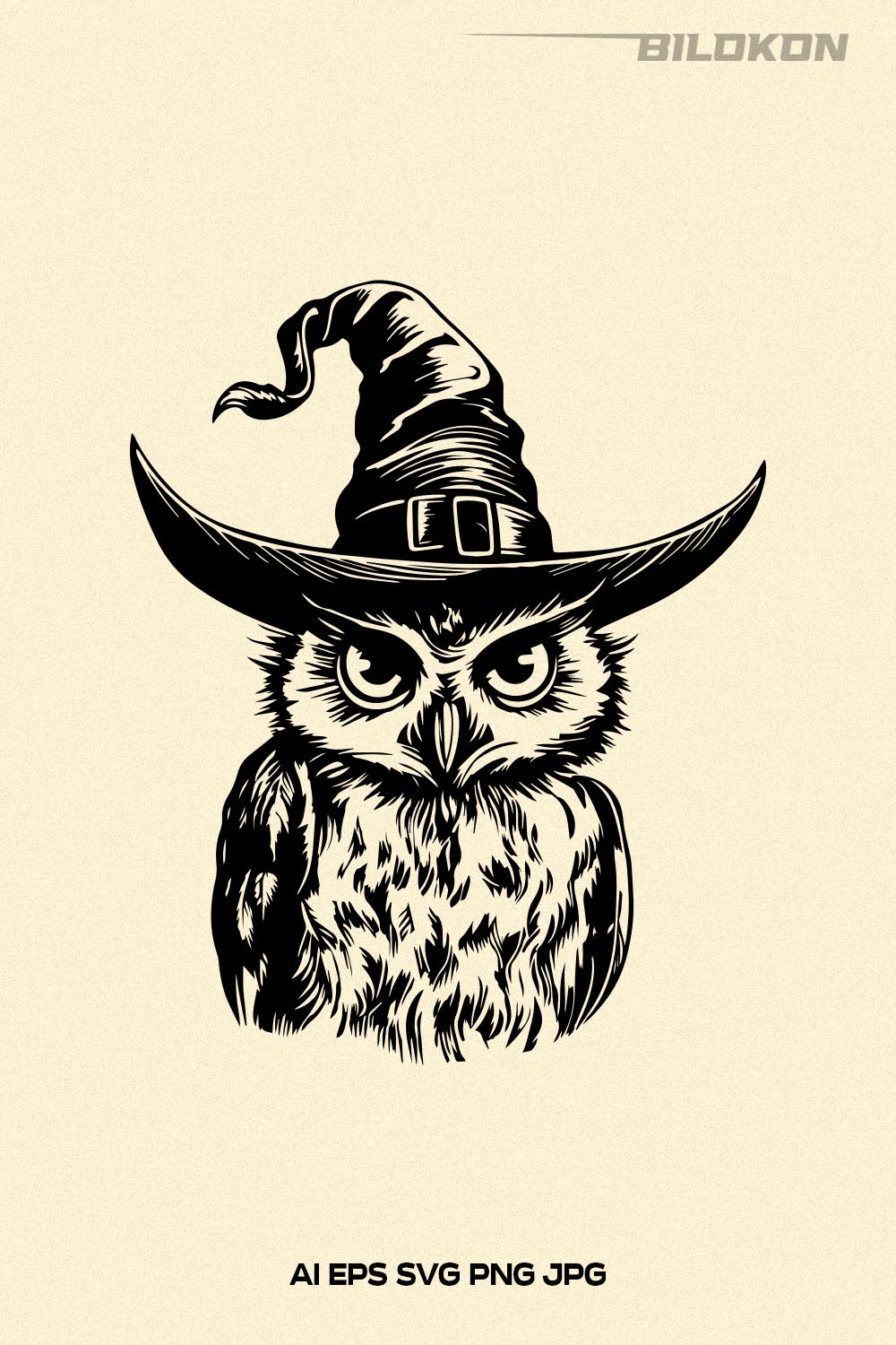 Halloween Owl in a witch hat, Vector, SVG pinterest preview image.