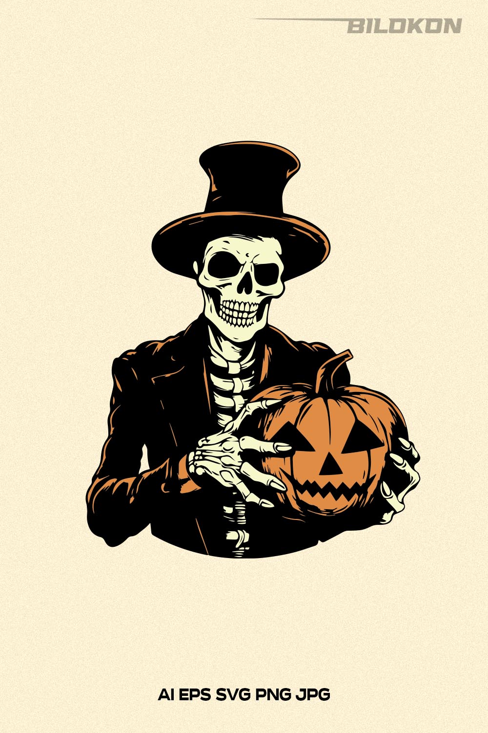 Skeleton hold pumpkin, Halloween Skeleton, Halloween SVG pinterest preview image.