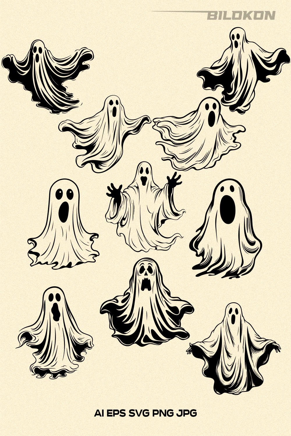 Ghost Set, Halloween Ghost SVG, Halloween Ghost Design pinterest preview image.