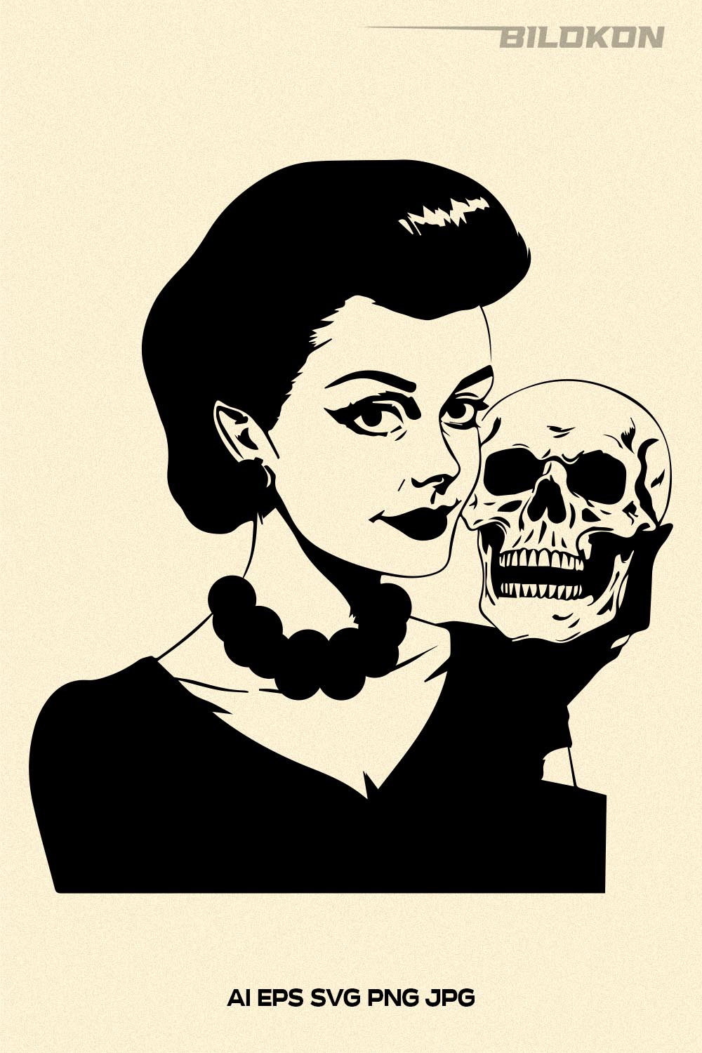 Woman hold skull, Halloween SVG Design, Skull SVG pinterest preview image.