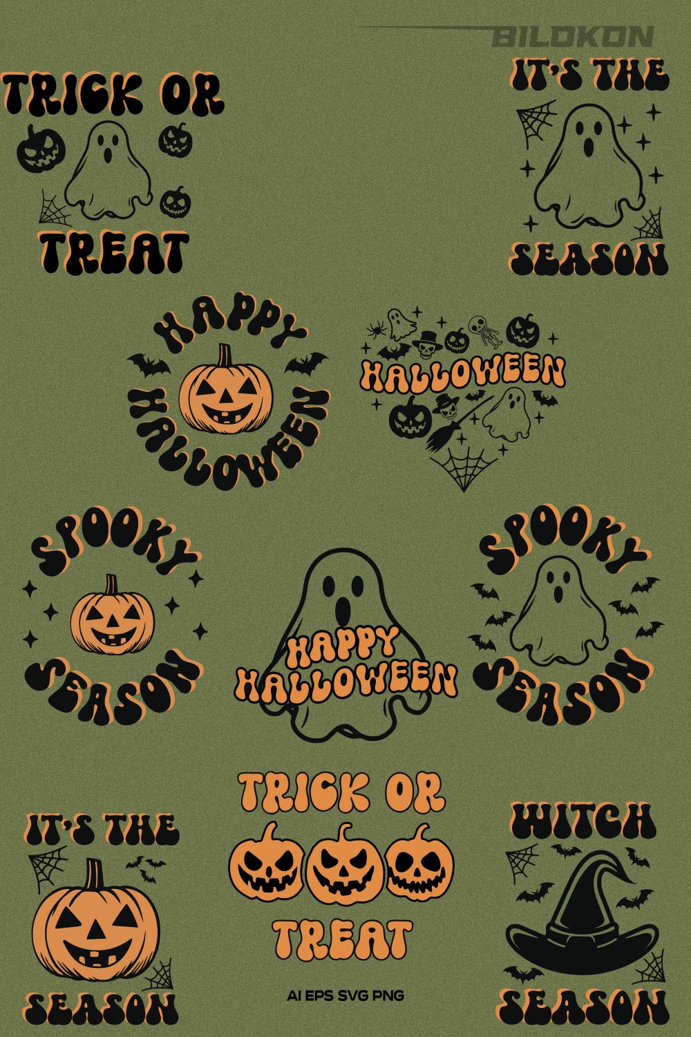 Happy Halloween Design SVG Bundle, Halloween SVG Cut File pinterest preview image.