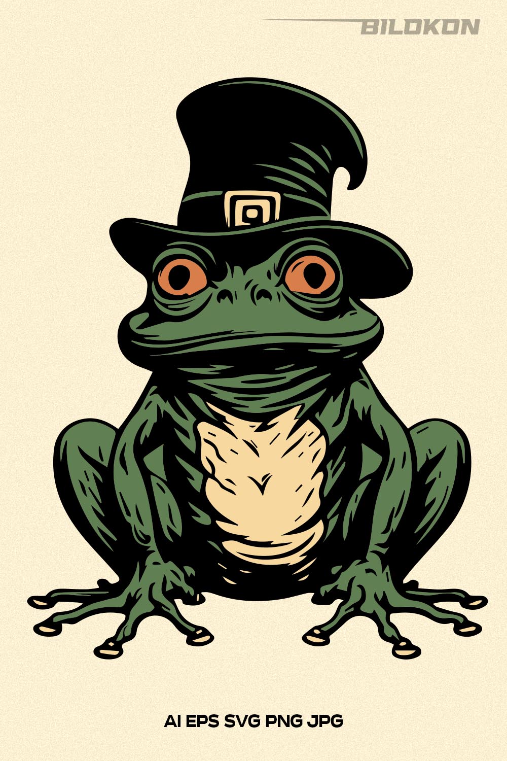 Halloween Frog in a witch hat, Frog in hat Vector, SVG pinterest preview image.