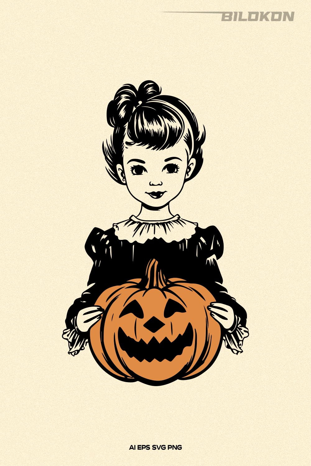 Little girl hold pumpkin, Halloween Pumpkin, Halloween SVG pinterest preview image.