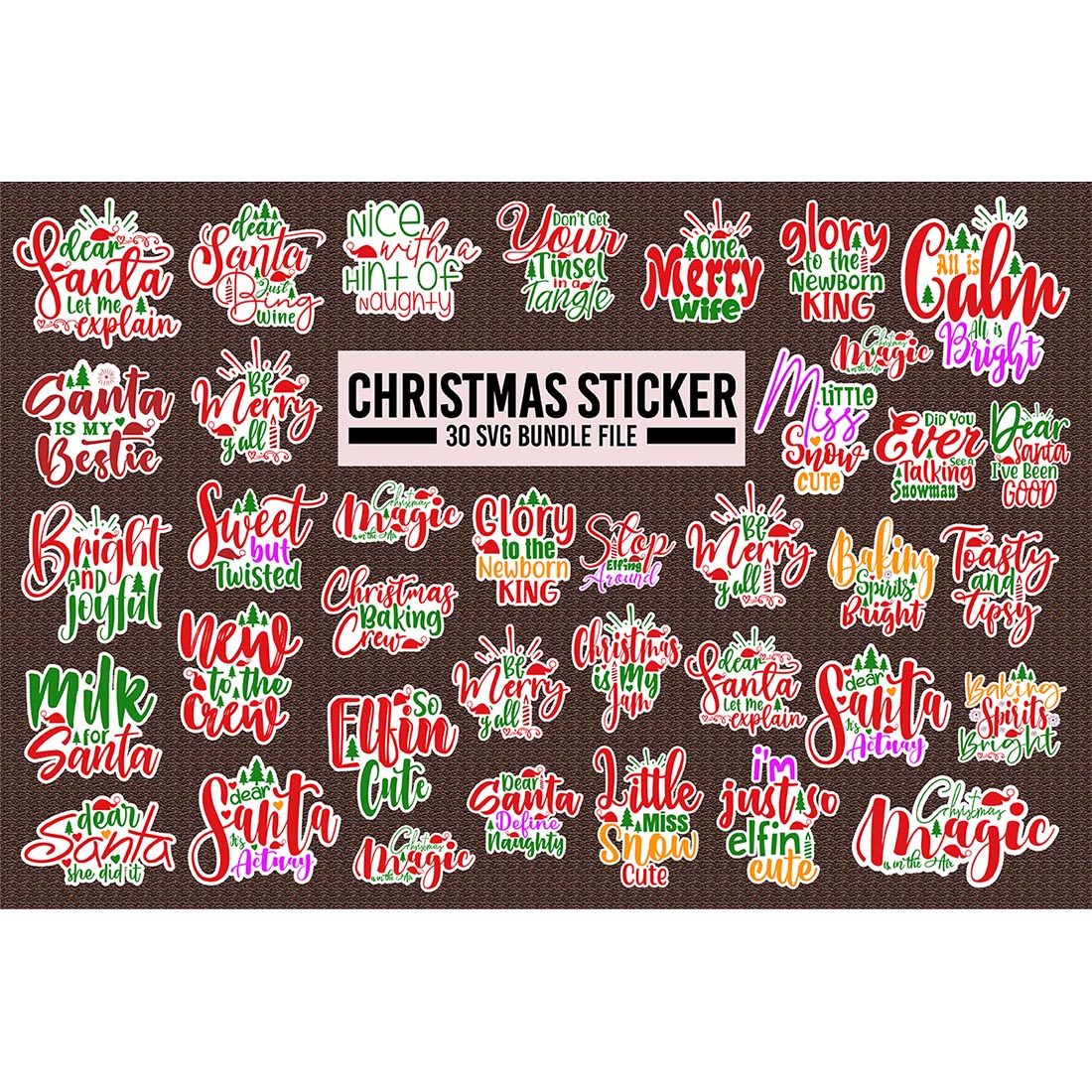 30 SVG sticker Christmas Bundle, Sticker SVG Bundle, Holiday SVG Bundle, Santa SVg , Christmas SVG Bundle preview image.