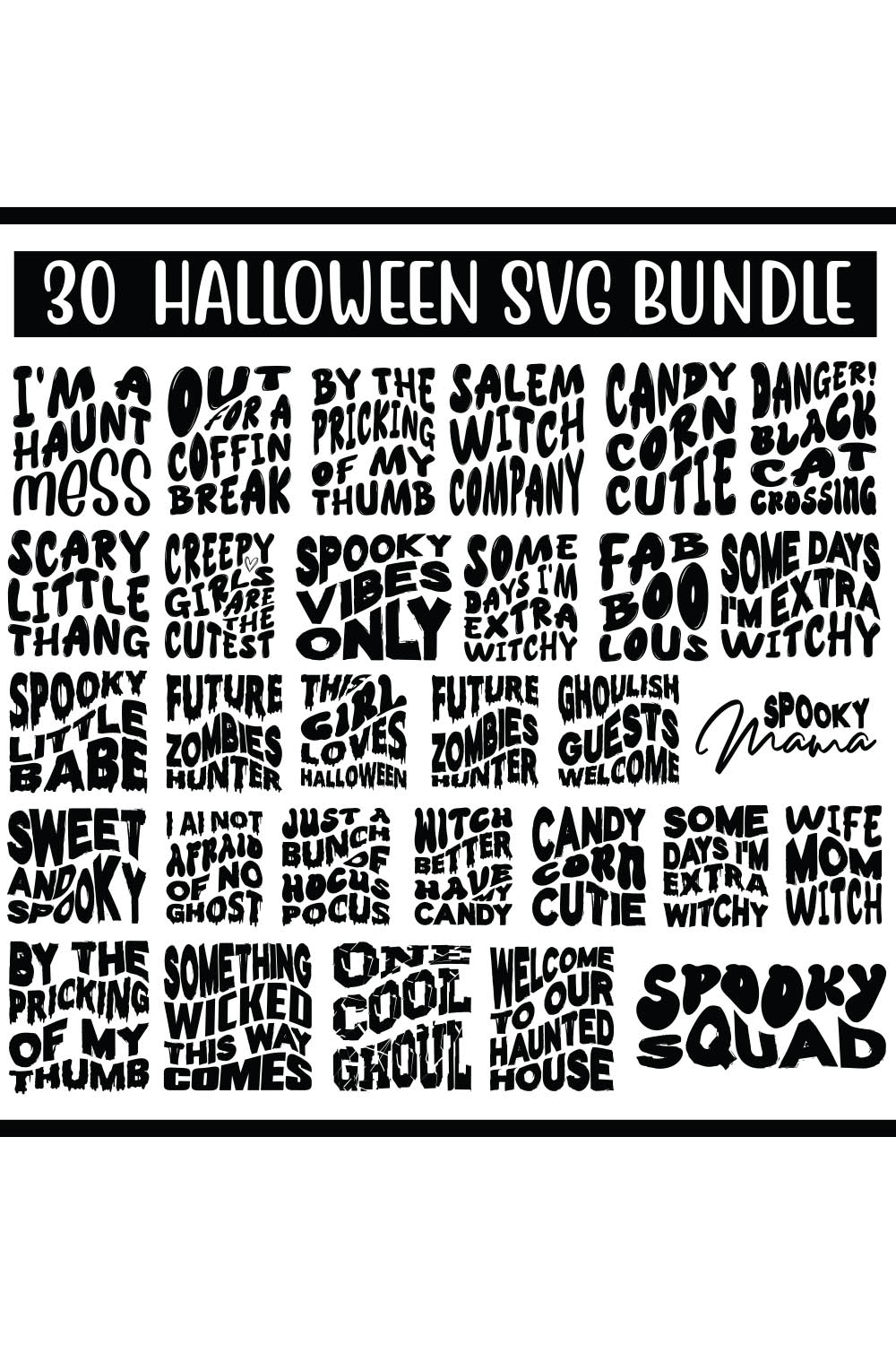 30 SVG Retro Halloween Bundle, Retro SVG Graphic pinterest preview image.