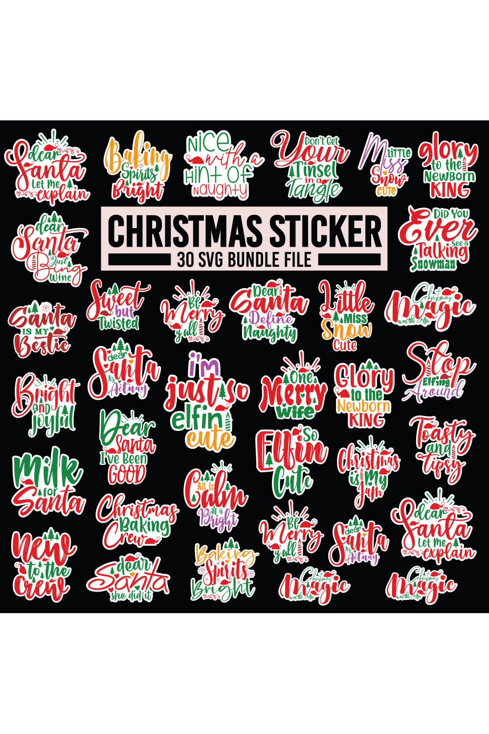30 SVG sticker Christmas Bundle, Sticker SVG Bundle, Holiday SVG Bundle, Santa SVg , Christmas SVG Bundle pinterest preview image.