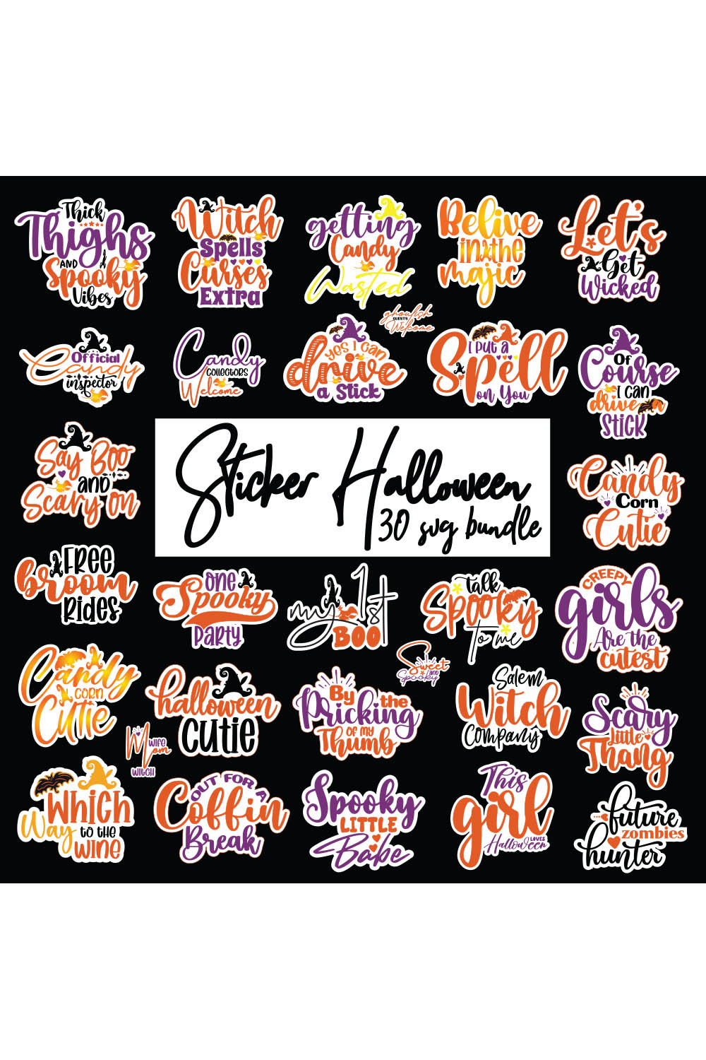 30 SVG Retro Christmas Bundle, Holiday Graphic, Halloween SVG Bundle, sticker halloween, pinterest preview image.