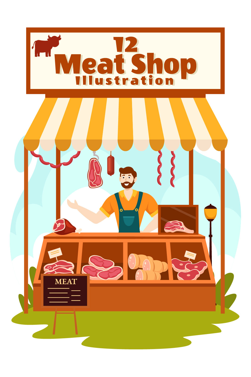 12 Meat Shop Vector Illustration pinterest preview image.