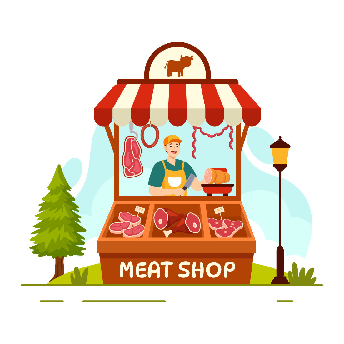 12 Meat Shop Vector Illustration preview image.