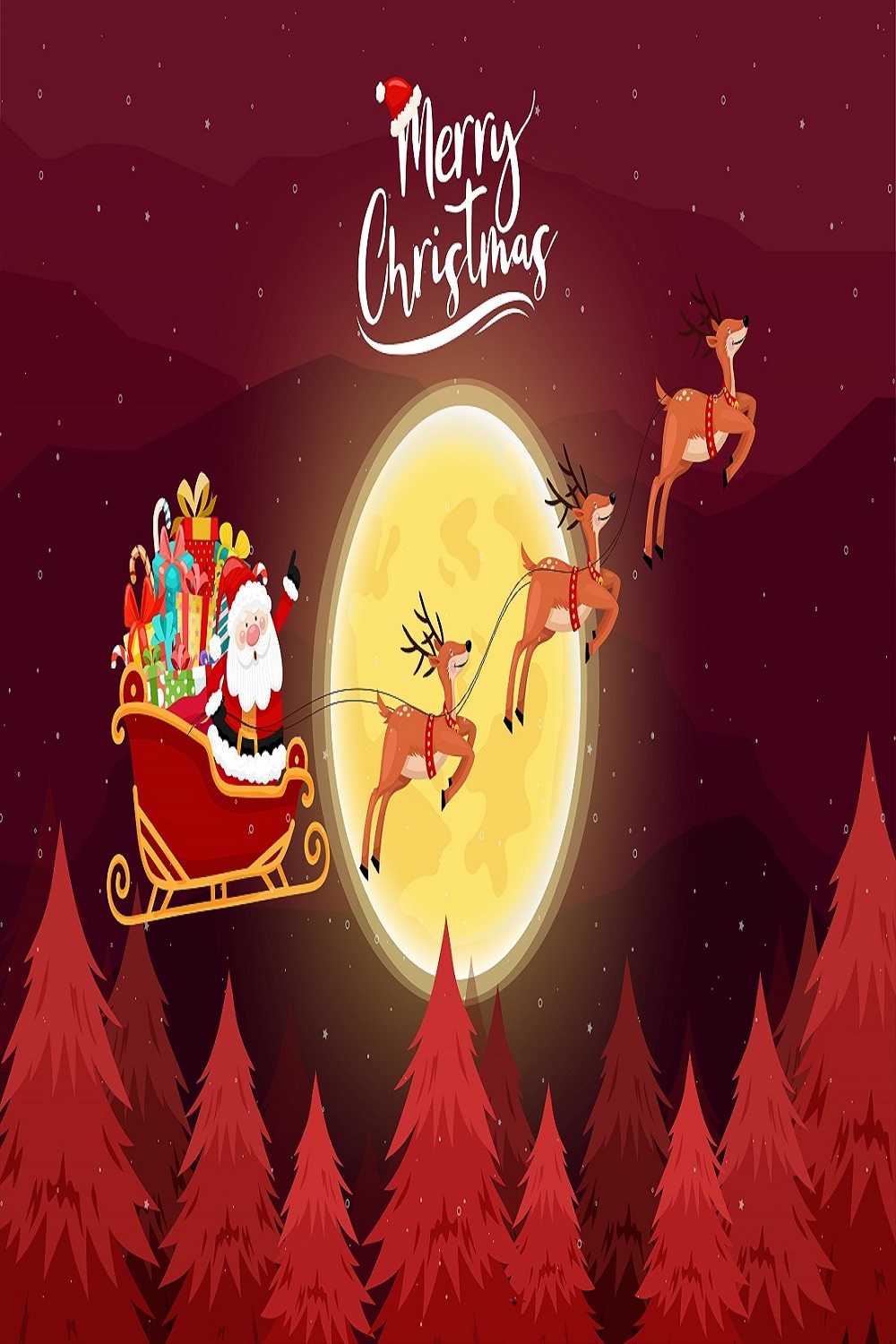 Merry Christmas card with Santa must ride sleigh pinterest preview image.