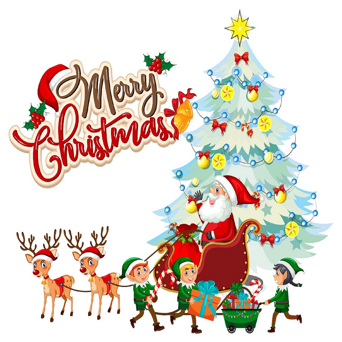 Merry Christmas text with cartoon character preview image.