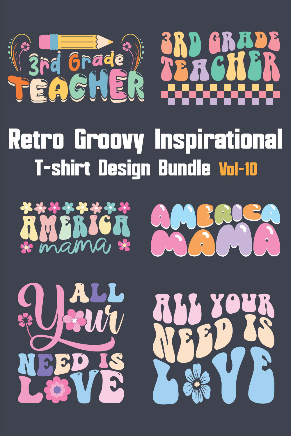 Groovy Motivational Typography T-shirt Design Bundle Vol-10 pinterest preview image.