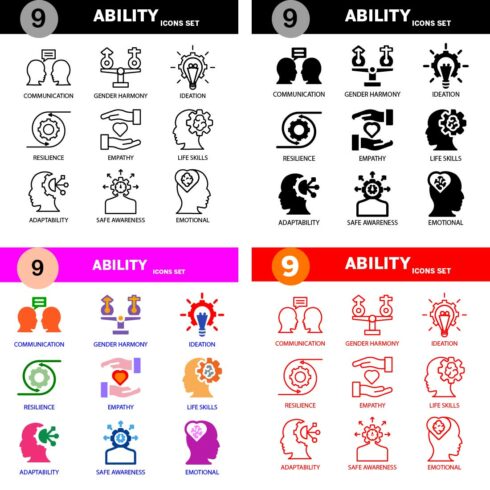 MODERN ABILITY ICON SET STROKE OR BLACK AND COLOUR EDITABOL AND RICBALE cover image.