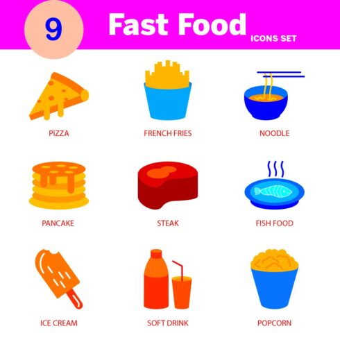 Modern Fast Food icon set editable and resizable cover image.