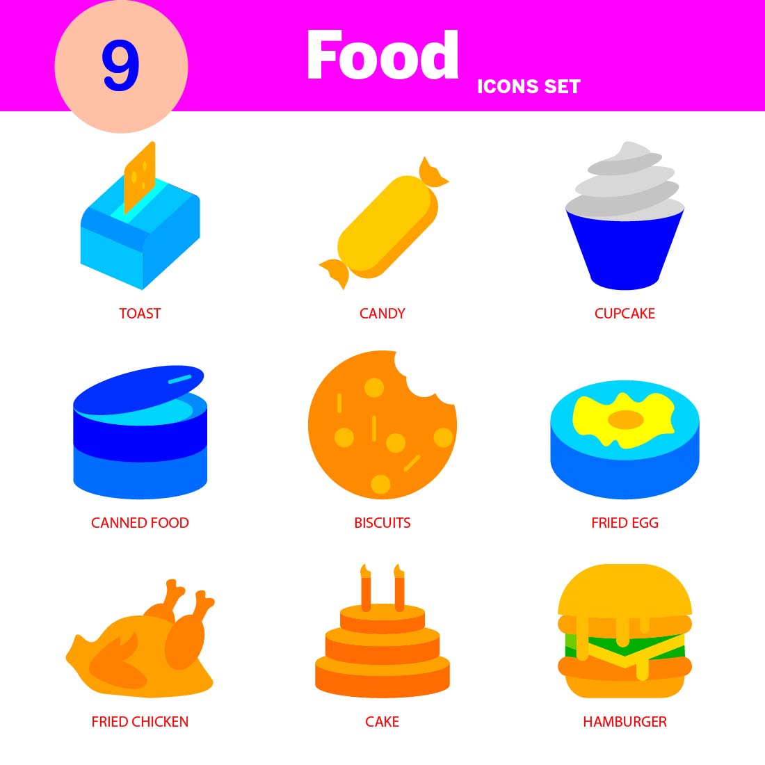Modern Food icon set editable and resizable cover image.