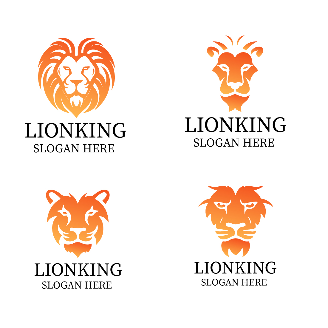 Four modern lion logo design bundle cover image.