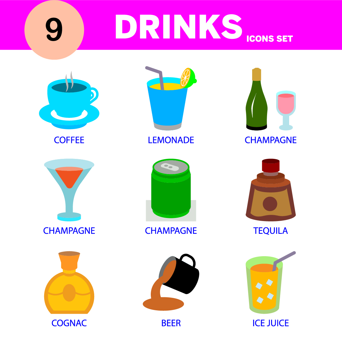 MORDAN DRINKS ICON SET EDITABOL AND RICBALE cover image.