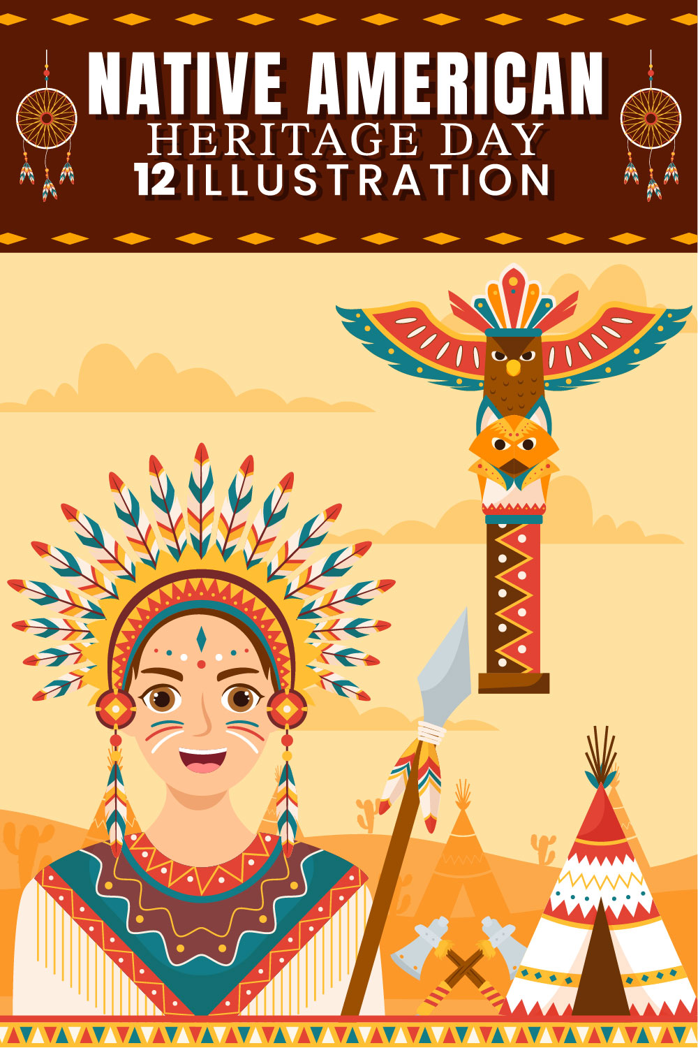 12 Native American Heritage Month Day Illustration pinterest preview image.