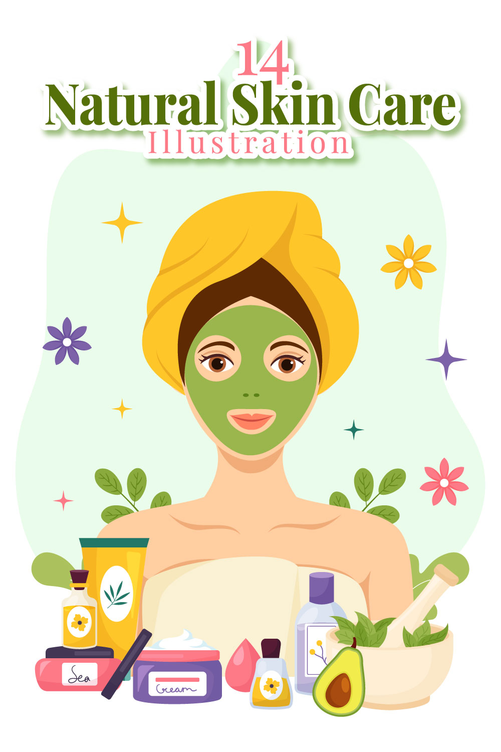 14 Natural Skin Care Vector Illustration pinterest preview image.