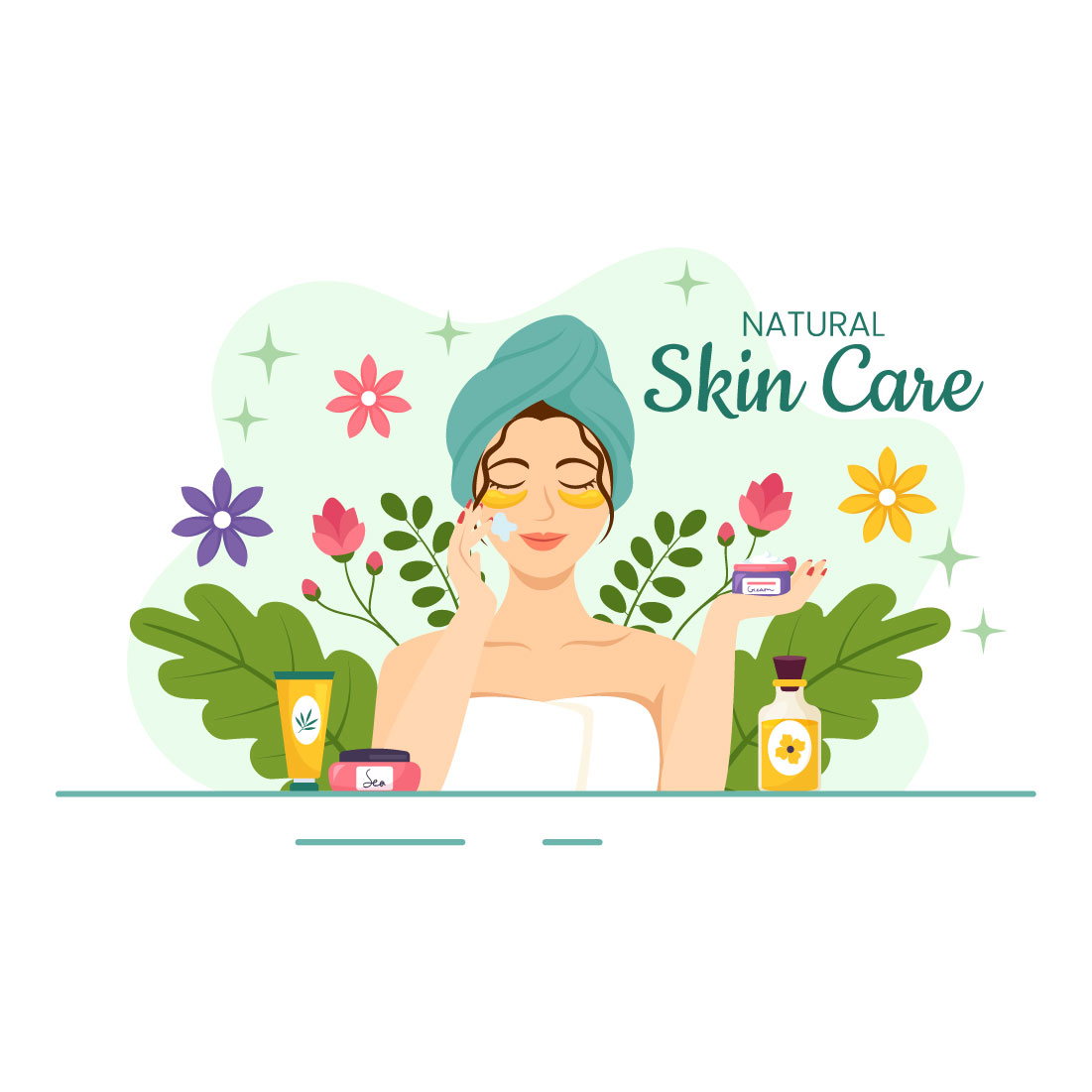 14 Natural Skin Care Vector Illustration cover image.