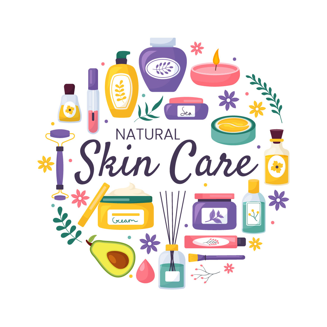 14 Natural Skin Care Vector Illustration preview image.