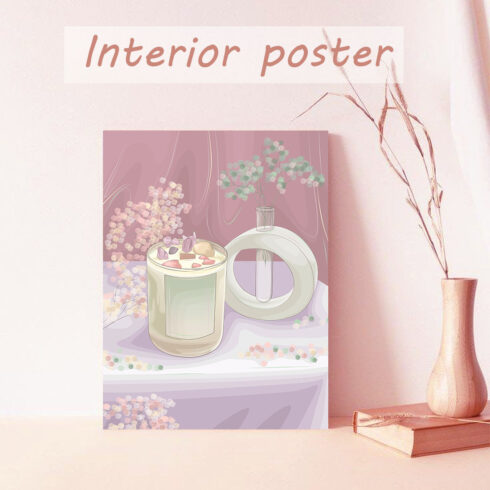 Interior poster - candle and vase Аesthetics cover image.